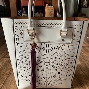BCBGMaxAzria White Leather Cutout Tote Purse
